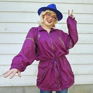 90's / 80's Vintage Purple Nylon Windbreaker Light Jacket by Archer XL